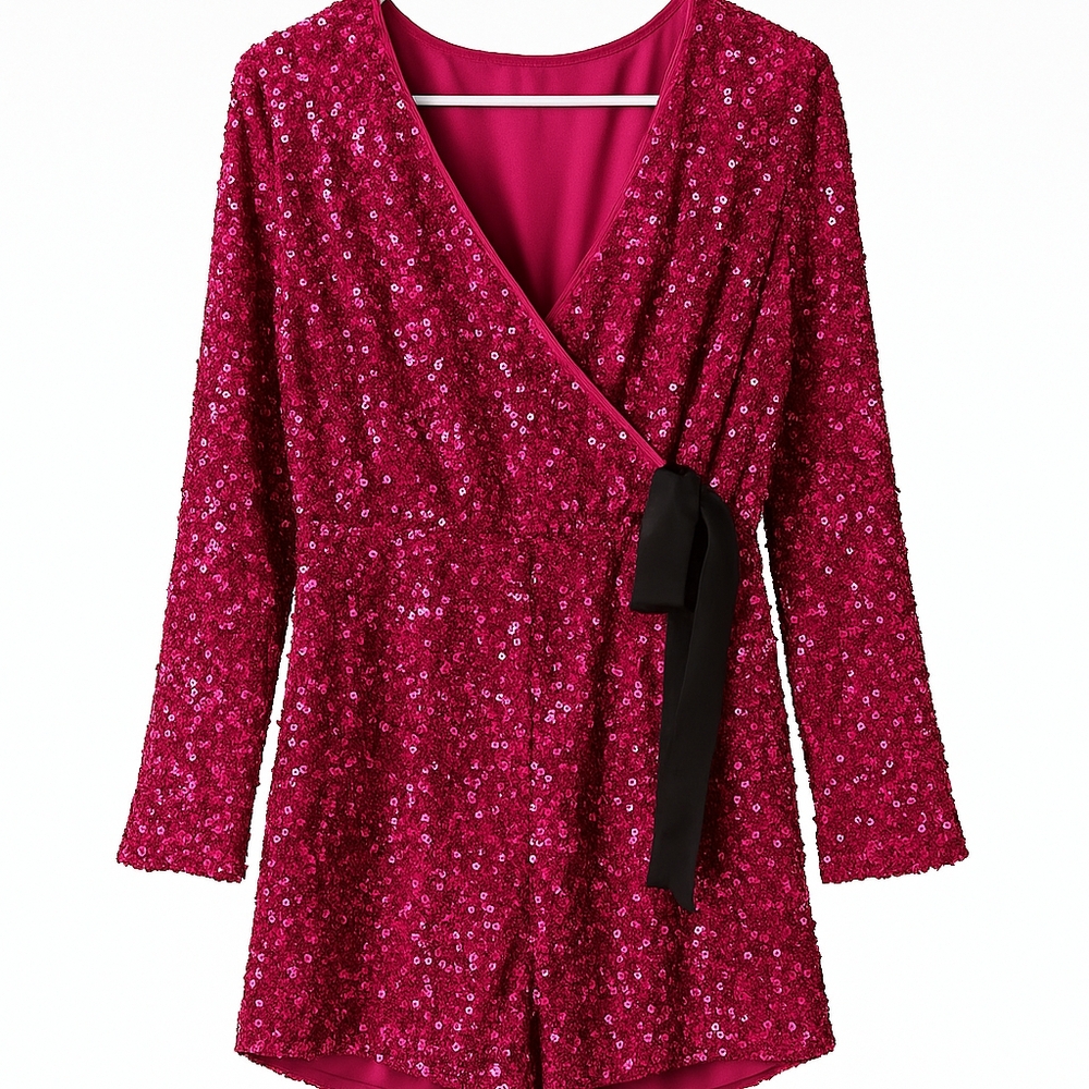Sequin Romper in Fuchsia
